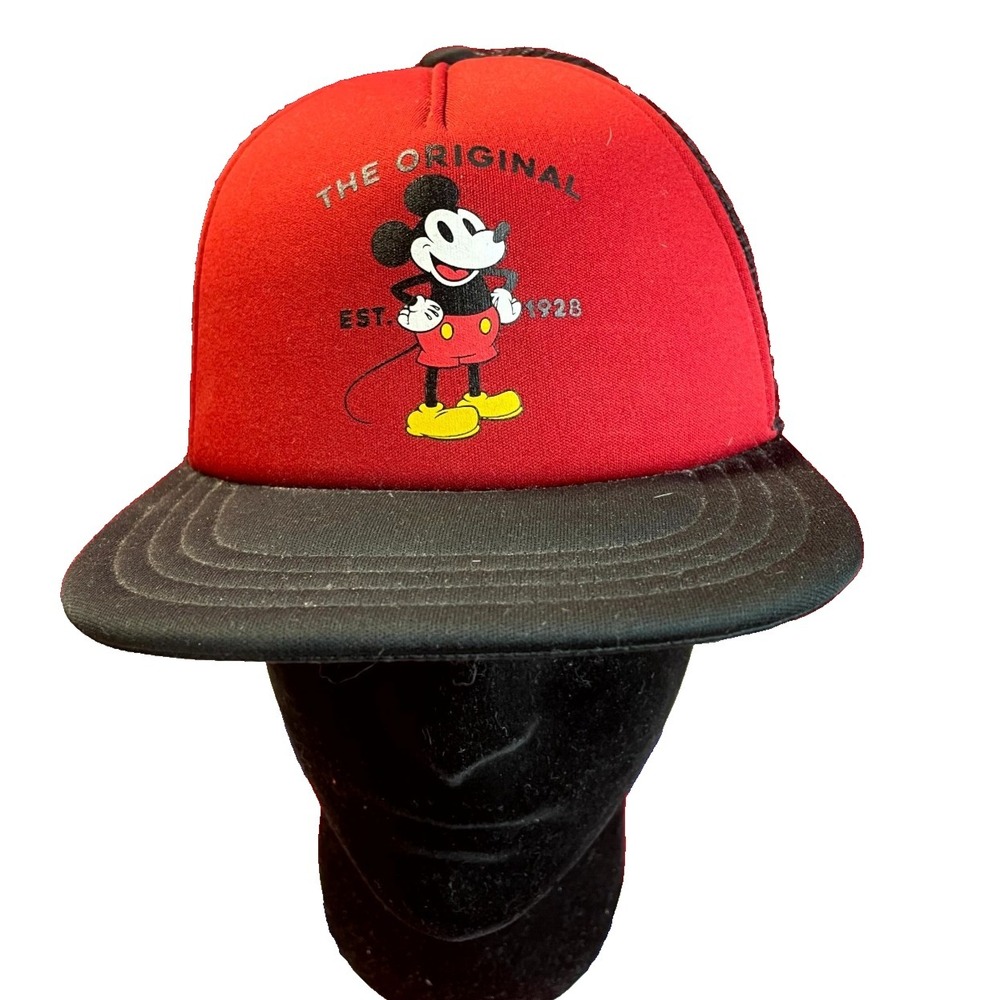 Vintage Disney Vans Mickey Mouse Trucker Cap Mens Red Black Logo Snapback Hat
